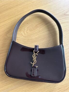 Saint Laurent Burgundy Patent Leather Shoulder Bag with Gold YSL